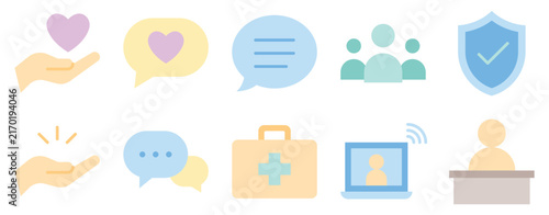 Care support icon set flat style medical health service collection for customer help and protection graphic
