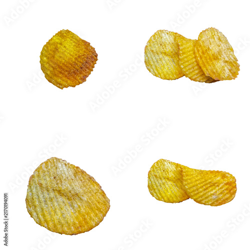 Rippled Potato Chips in Different Grouping, showcasing food quality control, product inspection, and snack manufacturing standards.