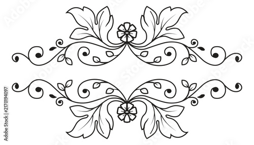 Vintage Floral Ornament Vector Design with Abstract Flower Pattern, Decorative Leaves, Ornate Scrolls and Black Silhouette Elements for Elegant Wallpaper and Frame Decoration