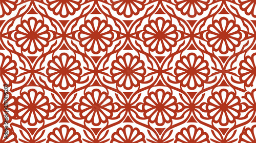 Seamless Red Floral Geometric Pattern on White Background Decorative Textile Design