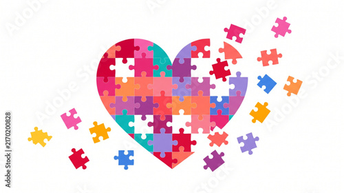 Colorful Jigsaw Puzzle Pieces Forming a Heart Shape Concept
