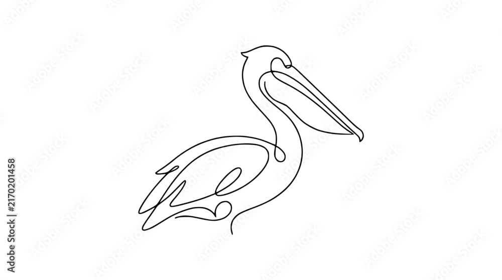 Obraz premium Single line drawing of a pelican bird minimalist art isolated on transparent background vector illustration