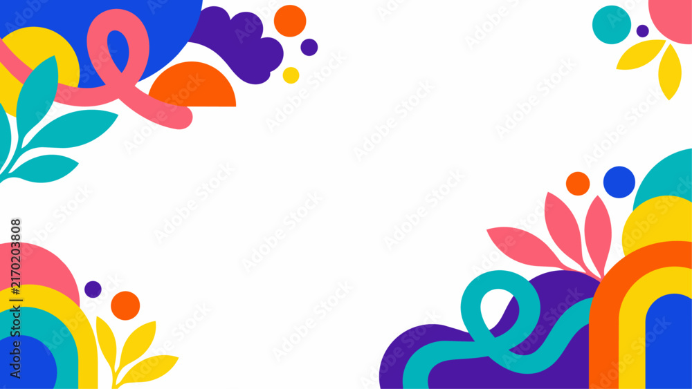 Fototapeta premium Colorful Rainbow Abstract Frame with Organic Shapes and Copy Space