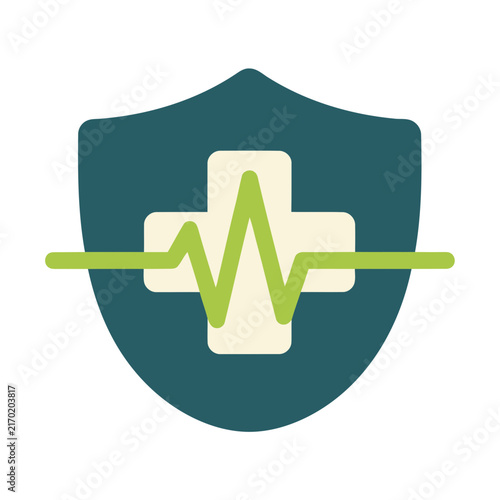 Shield with medical cross and heartbeat line