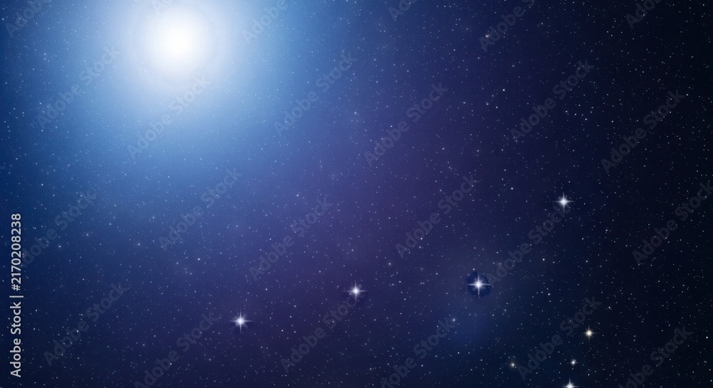 Fototapeta premium Bright celestial light illuminates a starry deep space night sky