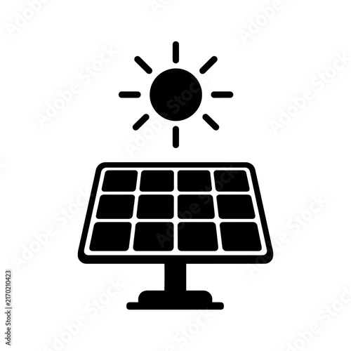 Solar Panel Under Radiant Sun Icon for Renewable Energy and Clean Power
