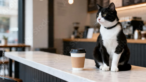 Black and White Cat Beside Coffee Cup
