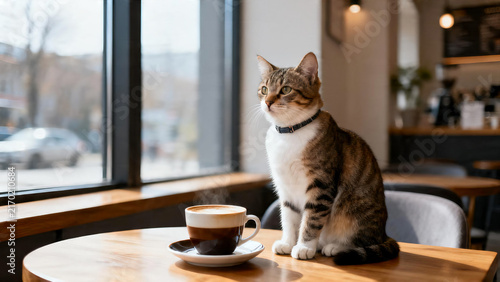 Cat Relaxing in Cozy Cafe