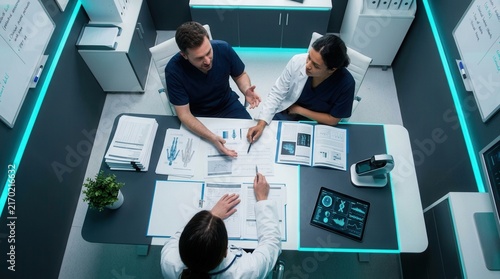 Medical Professionals Collaborating In A Modern Futuristic Research Lab
