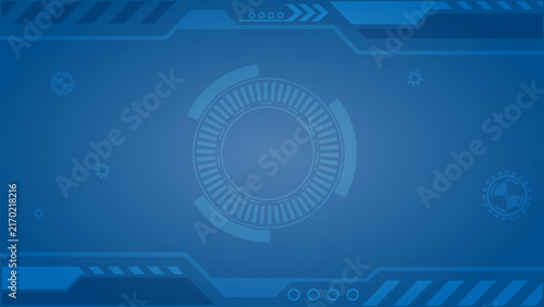 Futuristic blue HUD interface frame background with central circular tech element and copy space