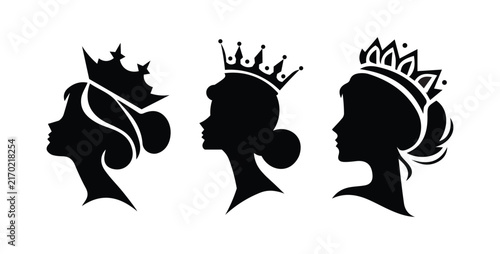 Bild auf Leinwand Royal queen profile silhouette icon set
