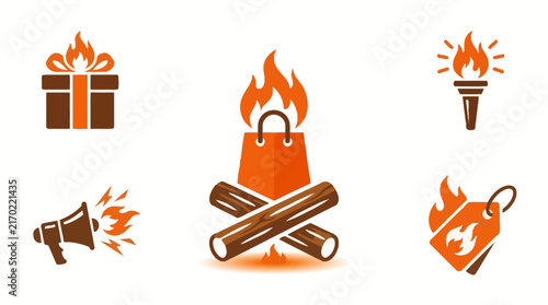 Bonfire Logs Forming Shopping Bag Concept of Bonfire Night Sale
