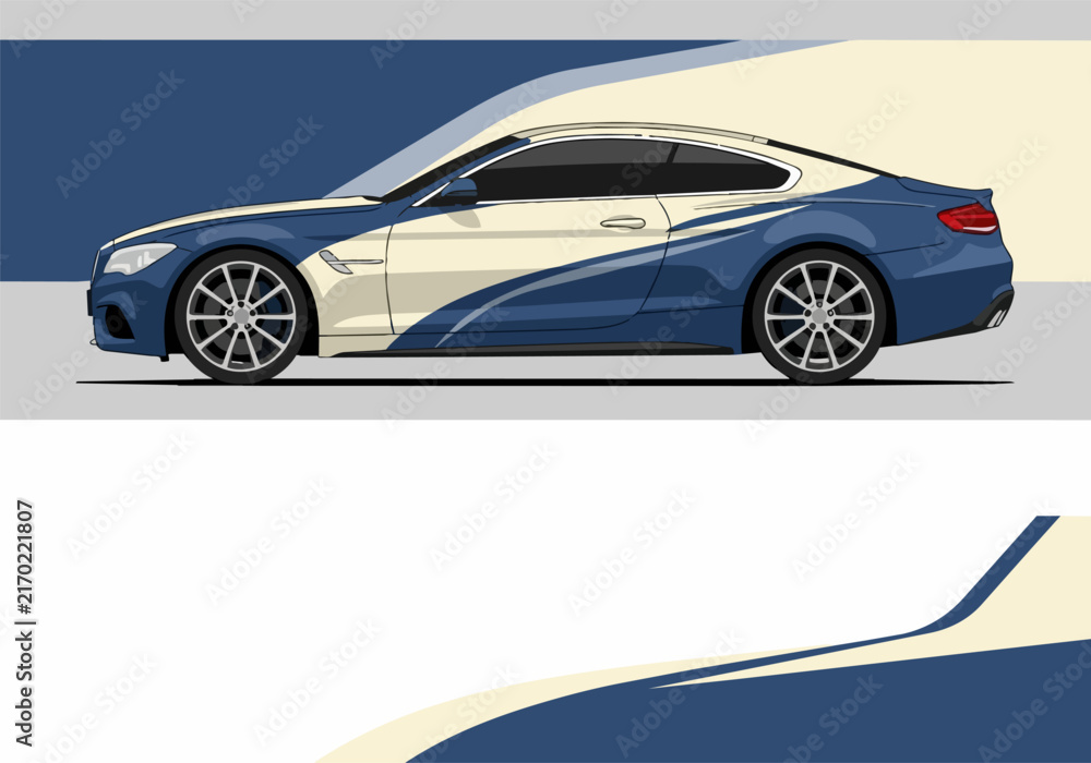 Naklejka premium Sleek blue sports car with dynamic design and alloy wheels
