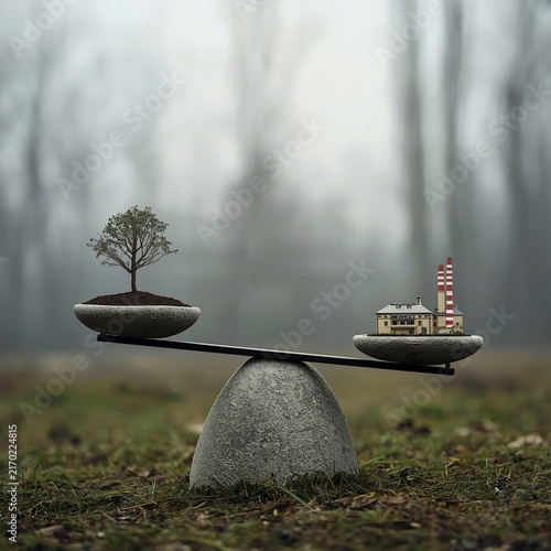 Stone Balance Scale Nature and Industry Environmental Concept