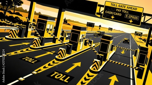 Automated Toll Plaza Infrastructure and Roadway Traffic Flow Artistic Representation