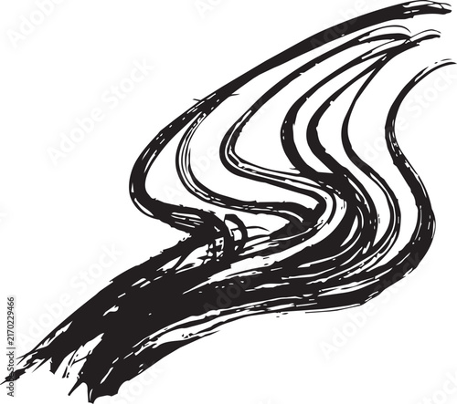 川の流れと流水を描いた和風水墨画イラスト