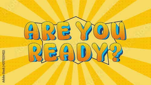4K Are You Ready Playful Cartoon Celebration with Sunburst Text Animation