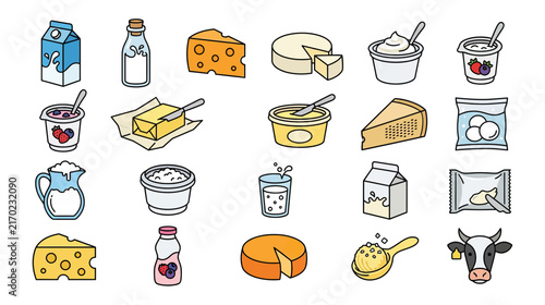 Dairy Products Assortment Isolated Icons