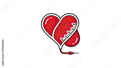 Heart shape blood bag with needle, medical concept
