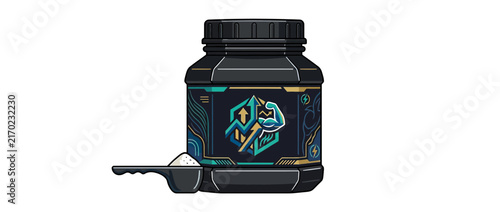 Isolated bodybuilding supplement powder container with scoop