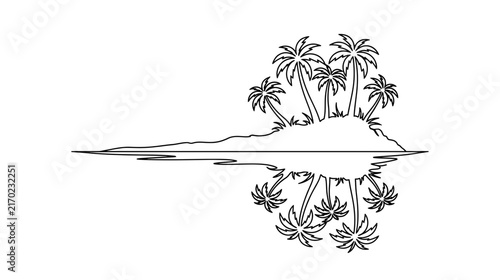 Isolated Tropical Island with Palm Trees Silhouette