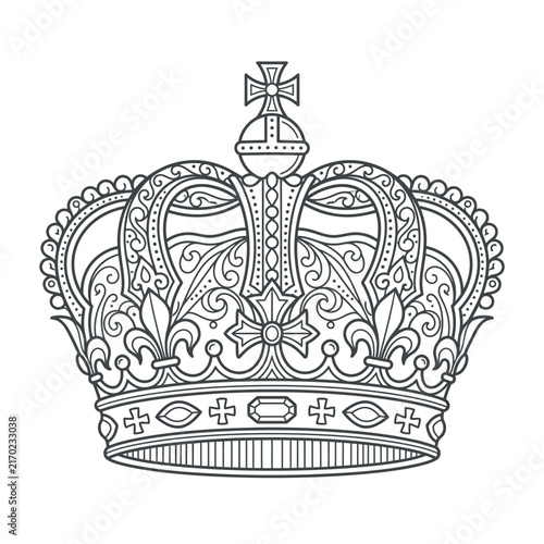 Foto Elegant Ornamental Royal Crown Line Art Illustration