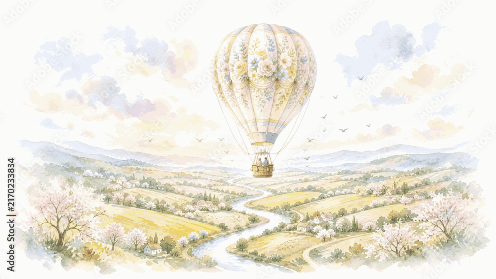 Obraz premium Graceful Countryside Balloon isolated watercolor vector illustration svg
