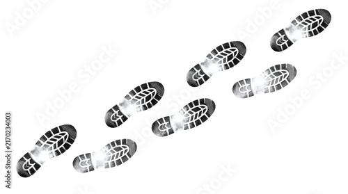 Abstract art design, white shoe footprint marks isolated on transparent background. walking step trail tracks cutout. Professionally rendered commercial graphic design components collection.
