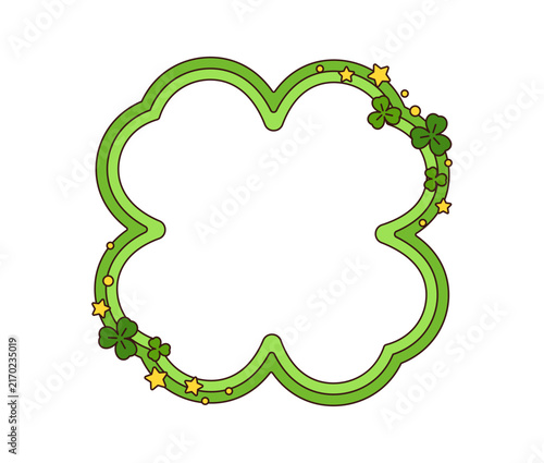 Quadro su tela Retro groovy scalloped frame in green wavy tones decorated with clovers and golden stars