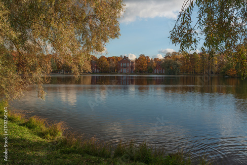 Canvastavla Architectural ensemble of the Admiralty on the shore of the Big Pond in the Catherine Park of Tsarskoye selo on a sunny autumn day, Pushkin, St