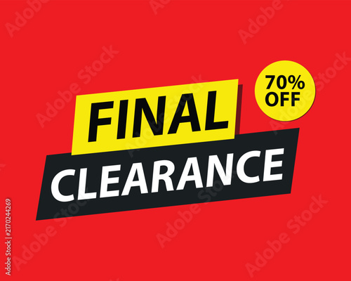 Final clearance vector sale banner with 70 percent off discount circle on red background