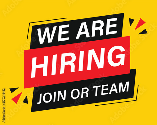 We are hiring join our team employment recruitment banner on yellow background with recruitment adve