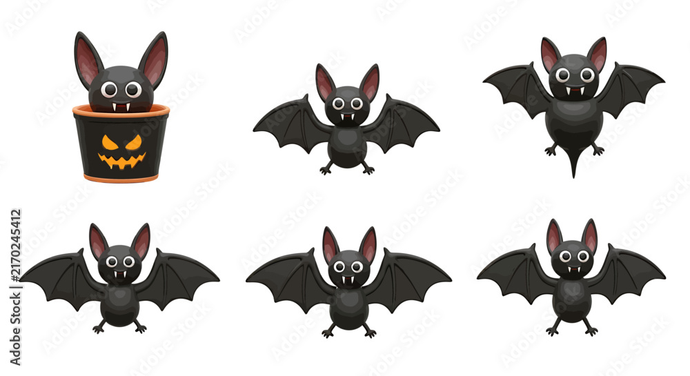 Obraz premium Set of cute cartoon vampire bats for Halloween celebration design elements.