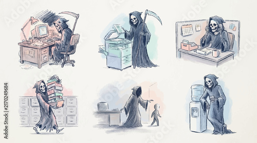 Grim Reaper's Daily Office Tasks A Darkly Humorous Take on the Unending Corporate Grind
