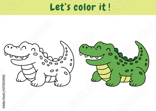 Cute Alligator Crocodile Coloring Page for Kids. Fun Reptile Animal Coloring Page, Alligator Crocodile for Preschoolers, Kindergarten Students, Homeschool 