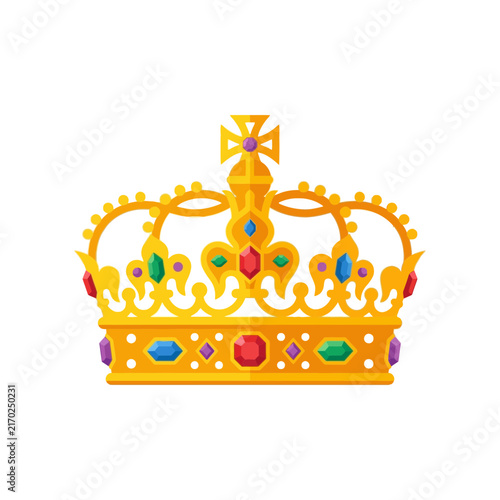 Bild auf Leinwand Golden Royal Crown with Colorful Gemstones Isolated