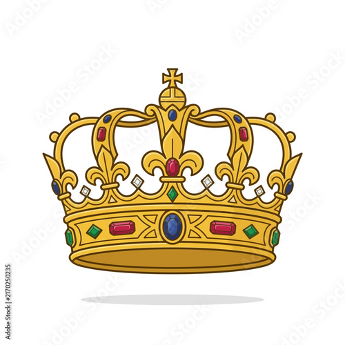 Obraz na plátne Golden Royal Crown with Colorful Gemstones Illustration