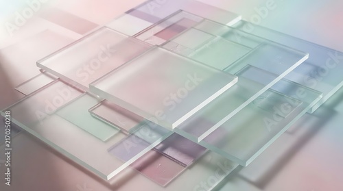 Transparent glass panels arranged in a modern geometric gradient composition