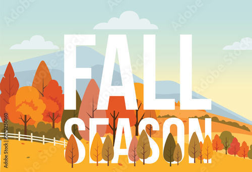 Fall Season Countryside Landscape Flat Vector Illustration