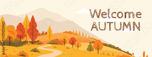 Welcome Autumn Countryside Winding Path Web Banner Vector