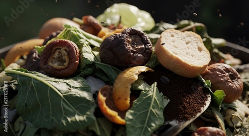 Assorted fresh organic food waste scraps composting for sustainable gardening