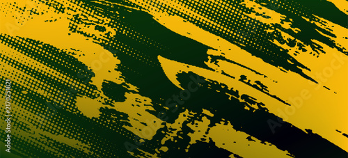 Halftone yellow dots pattern and black gradient grunge texture background. Dotted line comic sport style vector illustration