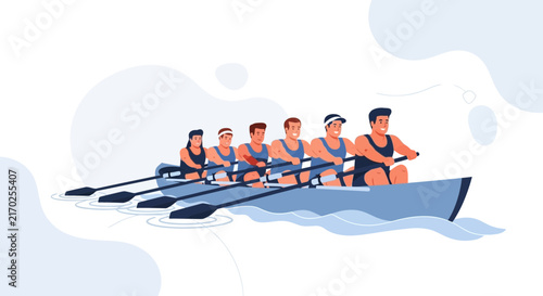 Teamwork Rowing Boat Race Vector Illustration - Collaborative Effort, Sport, and Success