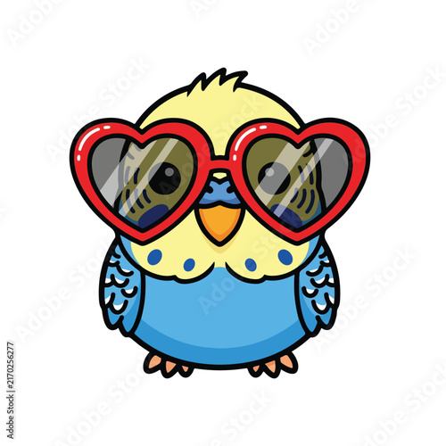 Bird Illustration Wearing Red Heart Sunglasses for Cute Graphics
