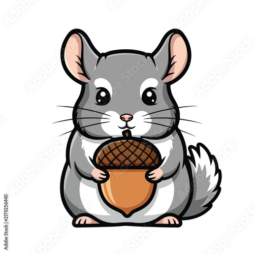 Chinchilla Holding Acorn Vector Illustration for Cute Character Design