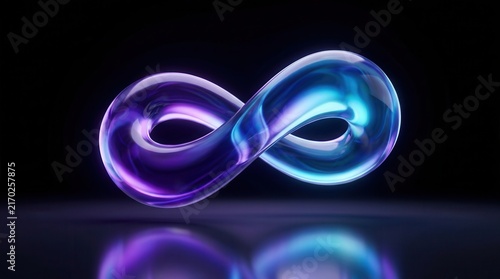 3D digital art illustration of a fluid abstract shape with purple and blue gradient.