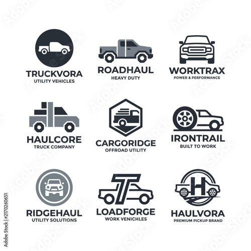 Pickup truck utility vehicle logos set vector