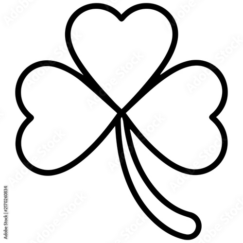 Simple black and white line art of a three leaf clover shamrock with st patricks day shamrock illustration