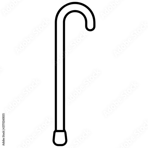 Simple line art icon of a wooden walking cane for mobility aid with walking stick mobility equipment
