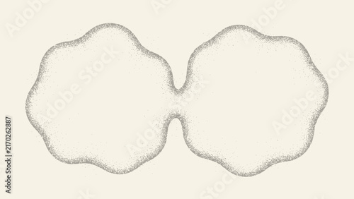 An abstract pixelated shape with a central indentation is rendered in a dotted style form organic asymmetrical illustration